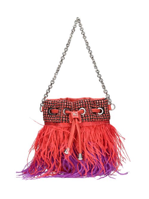 Leather and rhinestone bucket bag LA CARRIE | NIGHT ED.SMALL BUCKET WIREROSSO